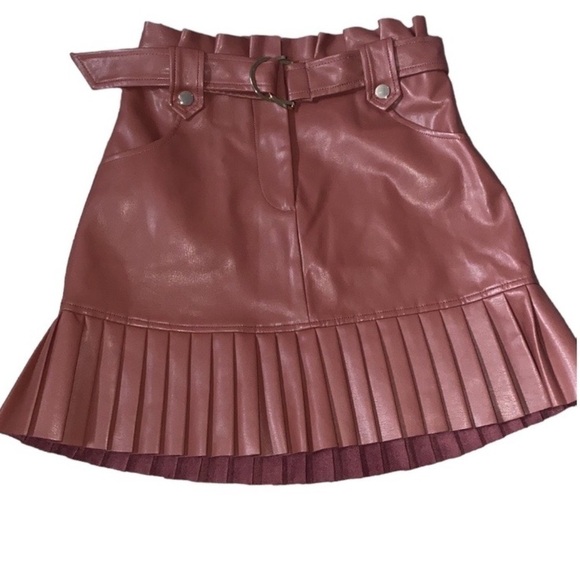 ZARA pleated faux leather mini skirt with belt Pink Size XS - Picture 4 of 16